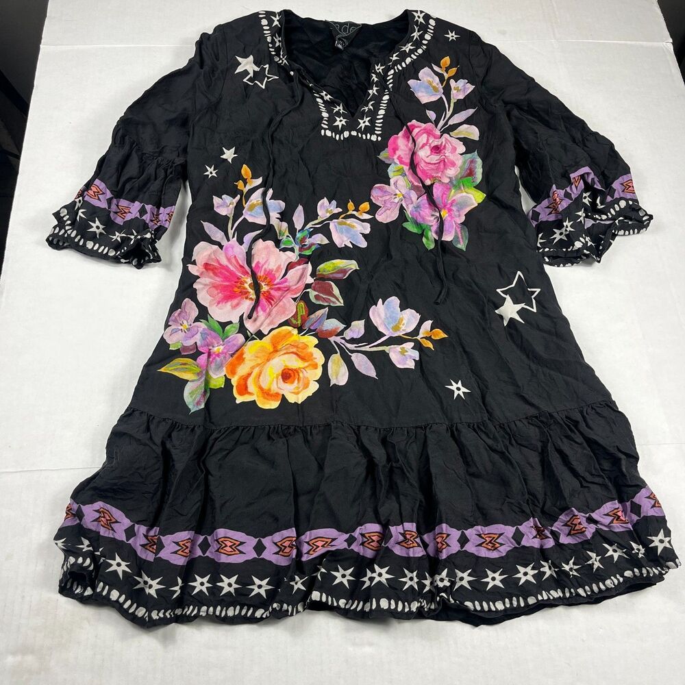 Johnny Was Hailee Mini Dress Floral Silk Blend  Western Luxe Slip On Boho XS